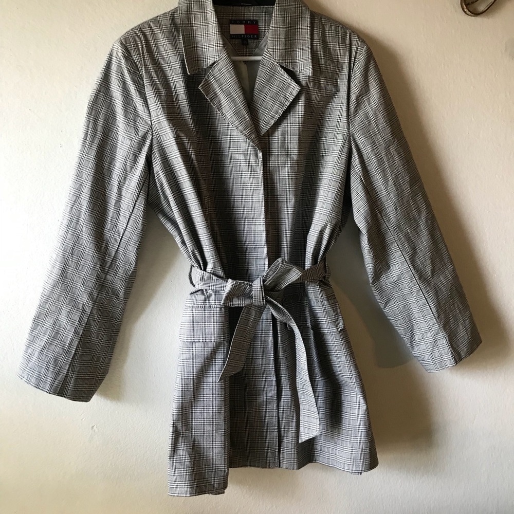Vintage Tommy Hilfiger Plaid lines Trench coat LG